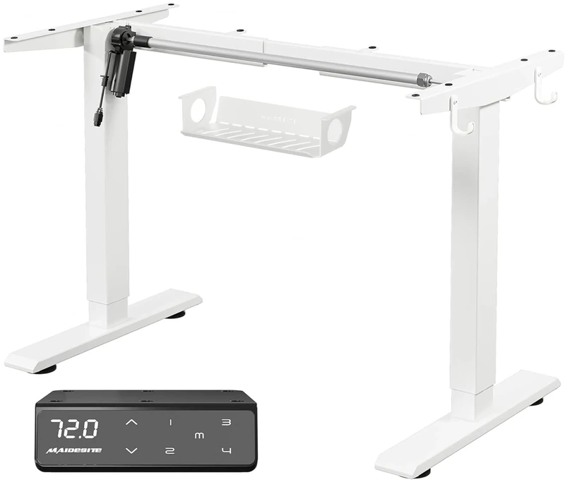 MAIDeSITe Height Adjustable Electric Standing Desk Frame Two-Stage with Heavy Duty Steel Stand up Desk Computer Desk with Automatic Memory Smart Pannel (White)