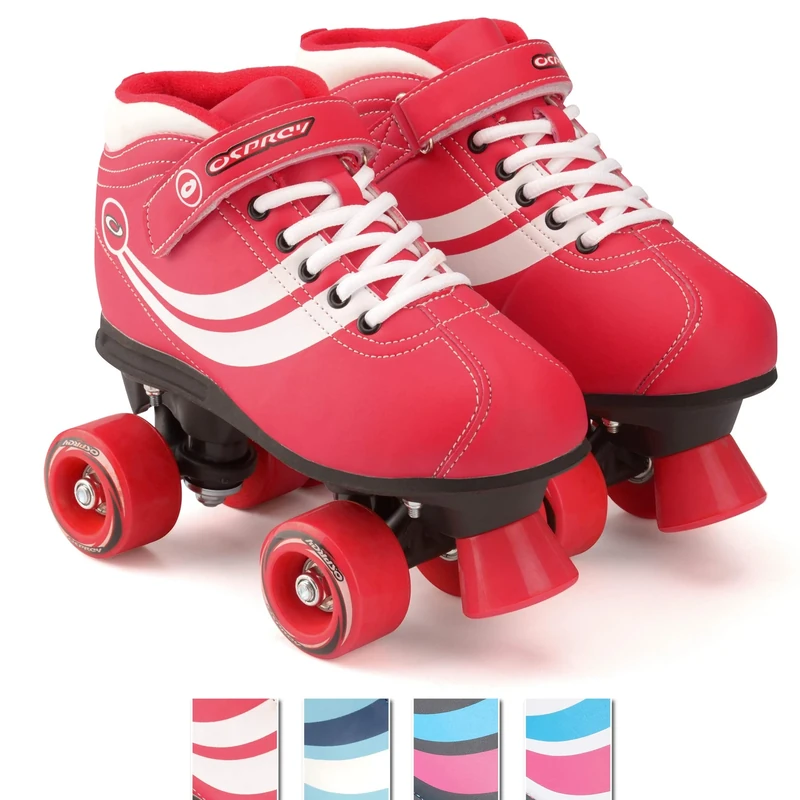 Osprey Disco Quad Roller Skates for Adults and Kids, Retro Roller Boots with ABEC 7 Bearings, UK CHILD 13/EU 32, Red