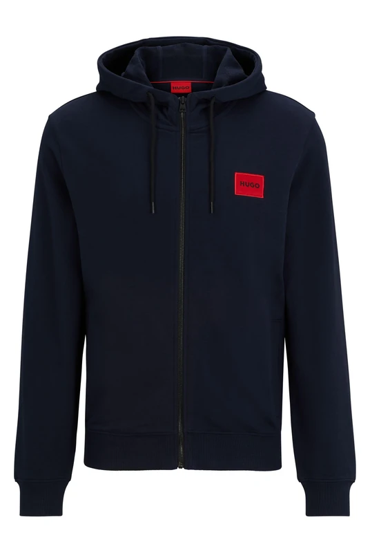 HUGO Mens Daple212 Logo-label zip-up hoodie in cotton terry