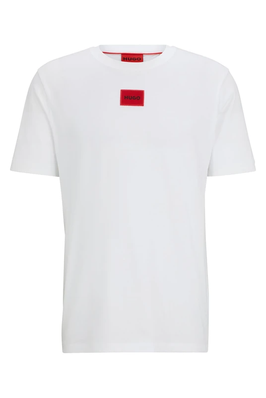 HUGO Mens Diragolino212 Cotton T-Shirt with red Logo Label