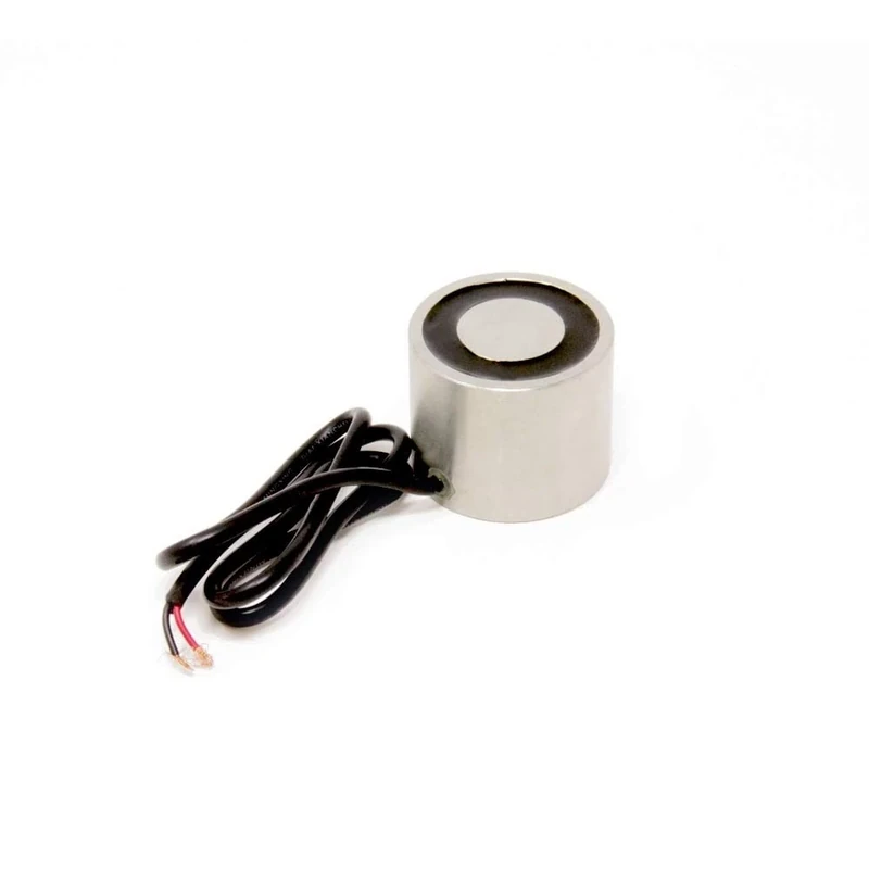 Electromagnet with 6mm Mounting Hole for Door and Hatch Mechanisms, Automated Assembly Lines, Robotics, Lifting and Handling Ferrous Materials - 50.8mm dia x 41.275mm thick - 100kg Pull - 12V DC/5.2W