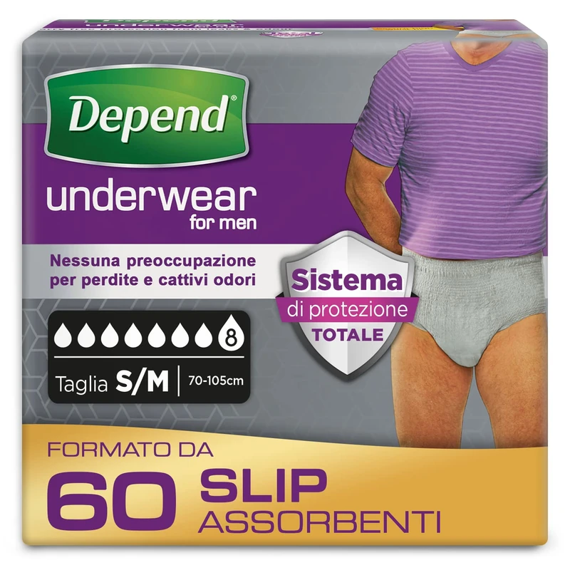 Depend Comfort-Protect Men's Absorbent Briefs Size S/M 60 Super High Waist Briefs