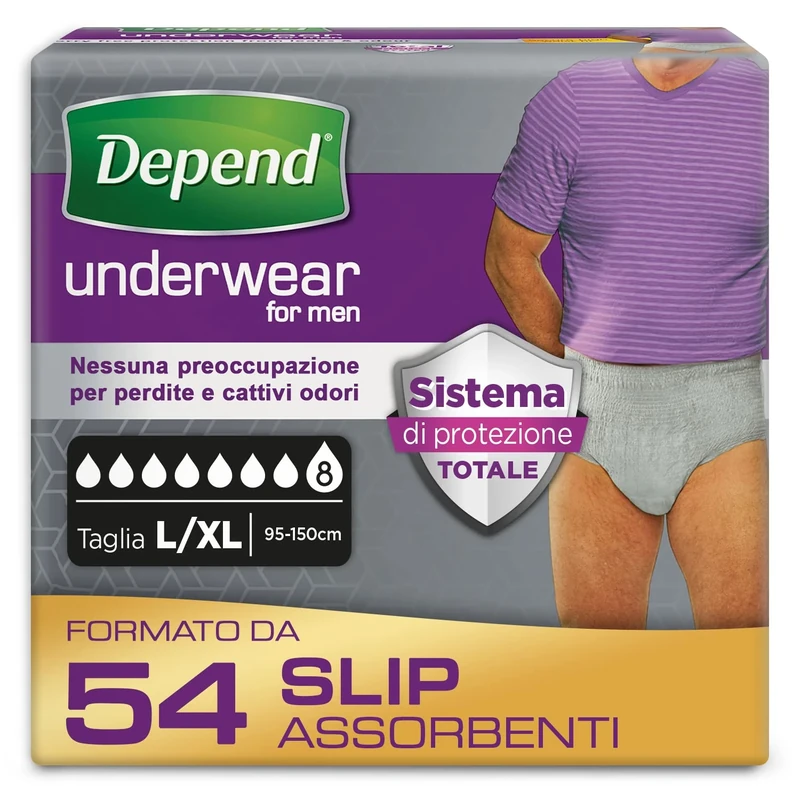 Depend Comfort-Protect Men's Absorbent Briefs Size L/XL 54 Super Protection Underpants for Moderate-Severe Loss