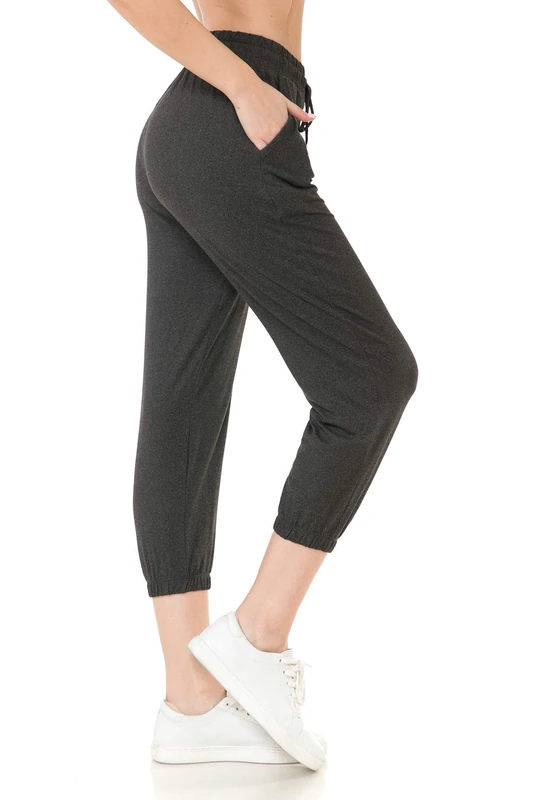 Leggings Depot Women's Printed Solid Activewear Jogger Track Cuff Sweatpants, Capri-Heather Dark Charcoal, S