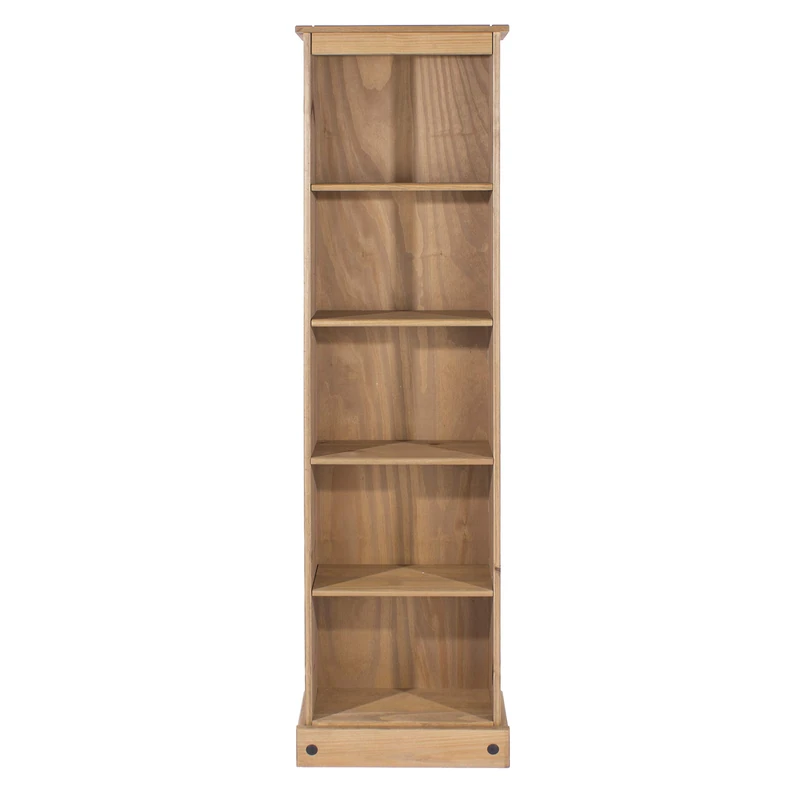Home Source Solid Pine Wood Tall Narrow Bookcase, 5 Shelf Living Room Storage