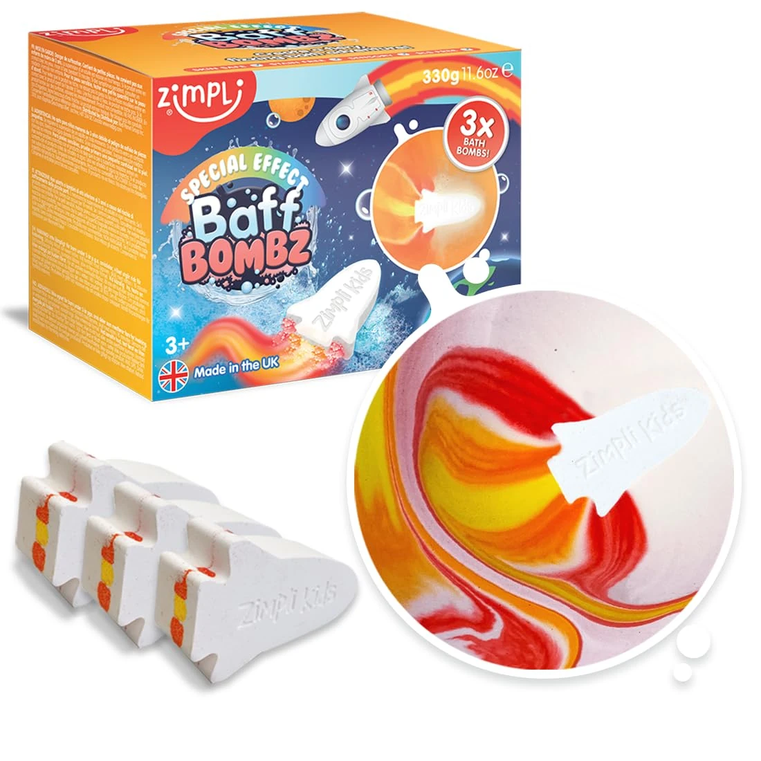 ZIMPLI - 3 x Large Rocket Baff Bombz, Create a flame effect, fizzing, bathtime adventure, Bath Toys, Bath Bomb Birthday Gifts for Boys & Girls age 3+