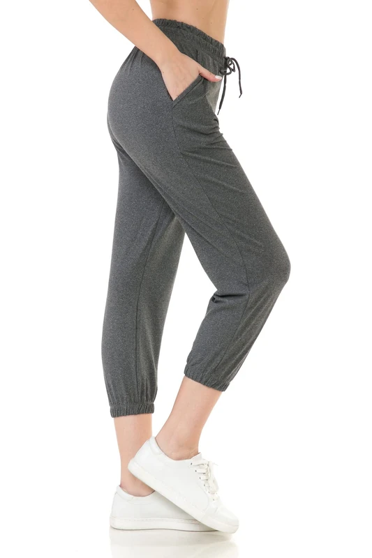Leggings Depot Women's Relaxed-fit Jogger Track Cuff Sweatpants with Pockets for Yoga, Workout, Capri-heather Charcoal, Medium