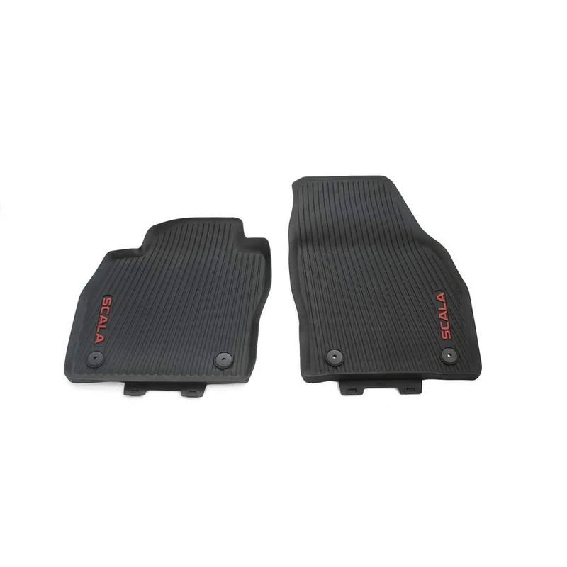 Skoda 657061502F all-weather floor mats, 2 x rubber mats, front rubber floor mats, black, with red Scala lettering