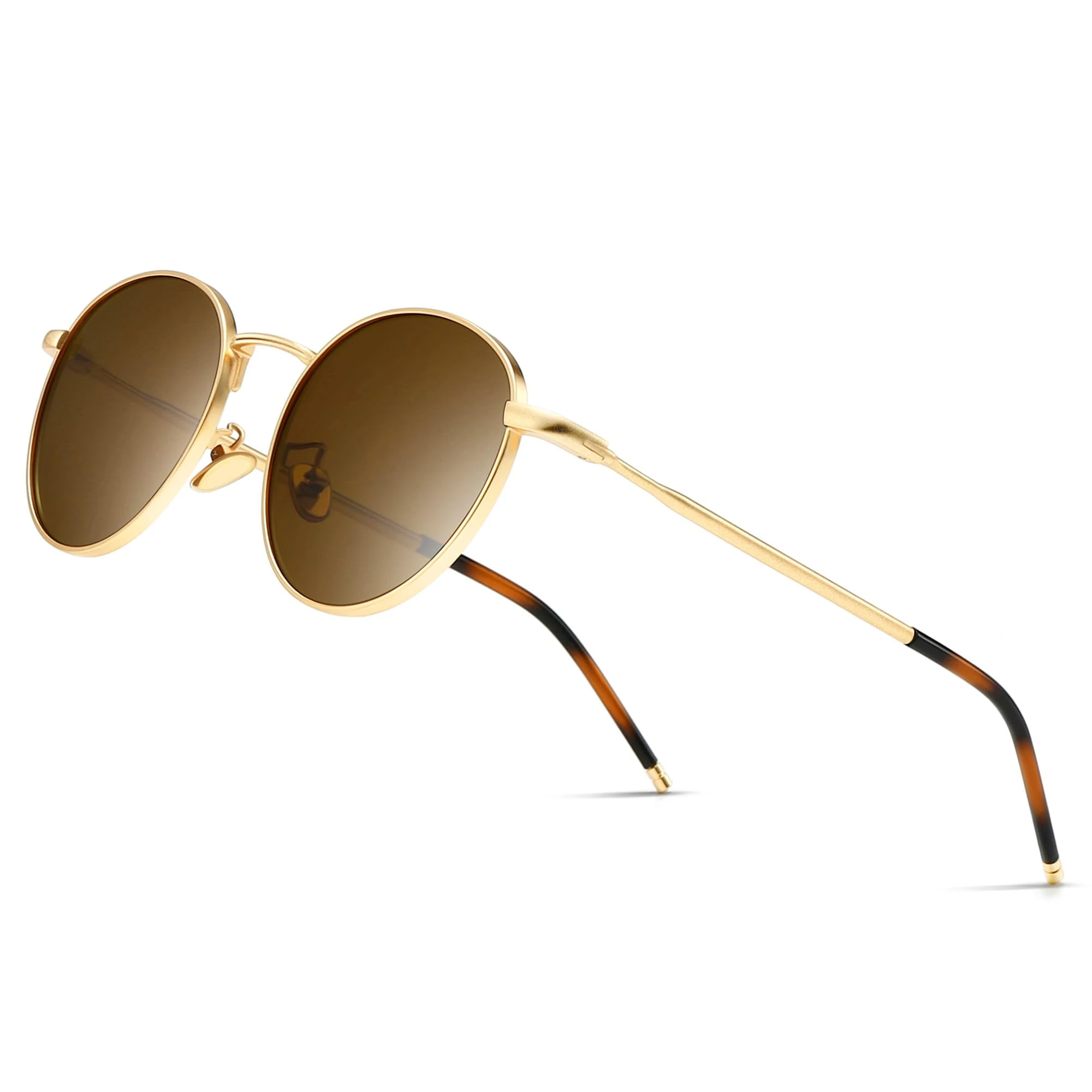 SUNGAIT Round Vintage Polarized Sunglasses Classic Retro Metal Frame Sunglasses Circular for Women Men(Gold Frame/Polarized Brown Lens)-SGT059JKCUK