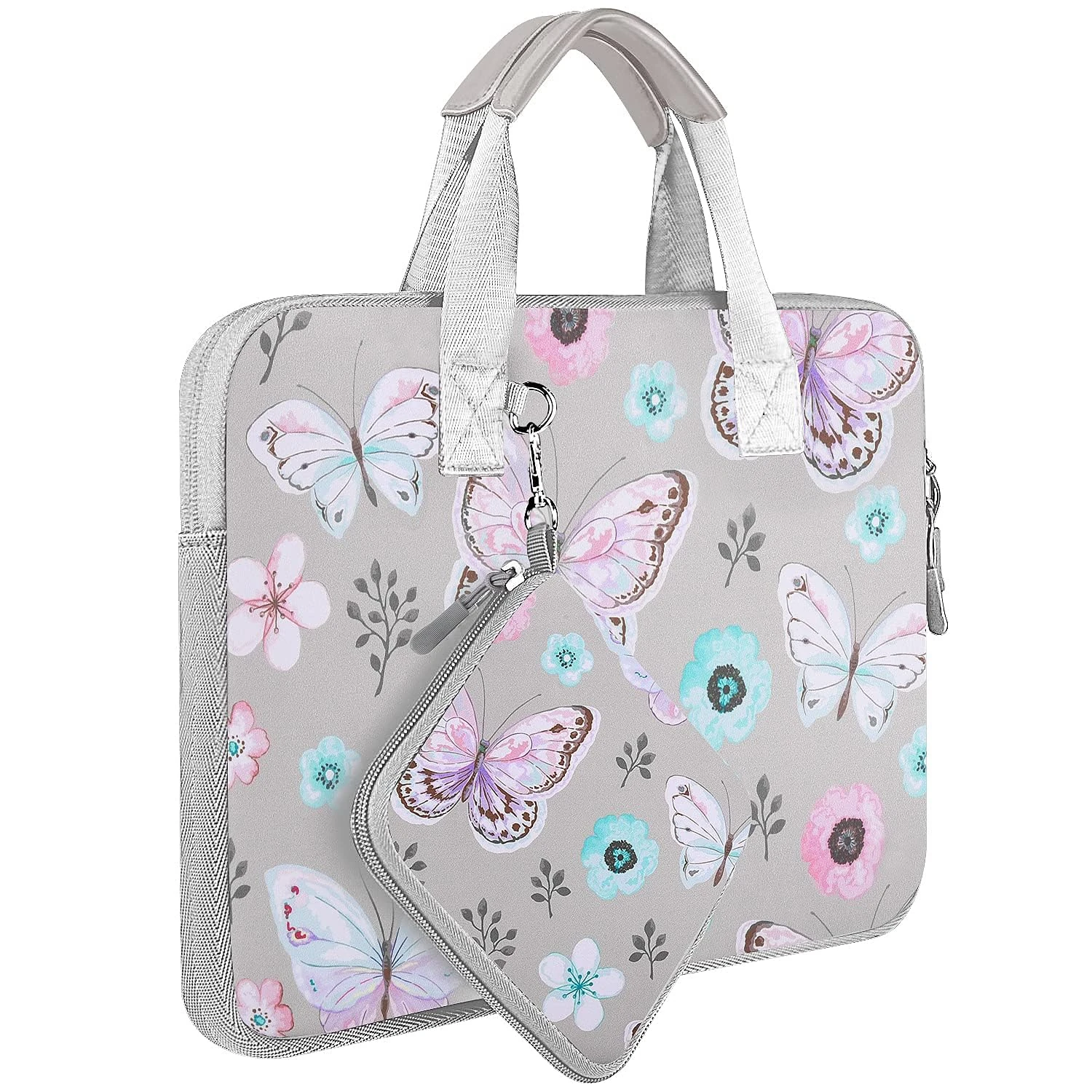 Laptop Sleeve Elastic Neoprene Case Compatible with 13-14 inch MacBook Air/Pro M1 M2, XPS 13, Surface Laptop 13.5", Water Repellent Notebooks Hand Bag with Handle and Small Case,B02F01