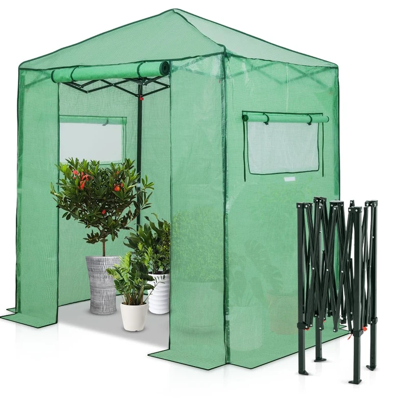 EAGLE PEAK 1.8m x 1.2m Portable Walk-in Greenhouse Instant Pop-up Fast Setup Indoor Outdoor Plant Gardening Green House Canopy, Front Roll-up Zipper Entry Doors and Roll-up Side Windows