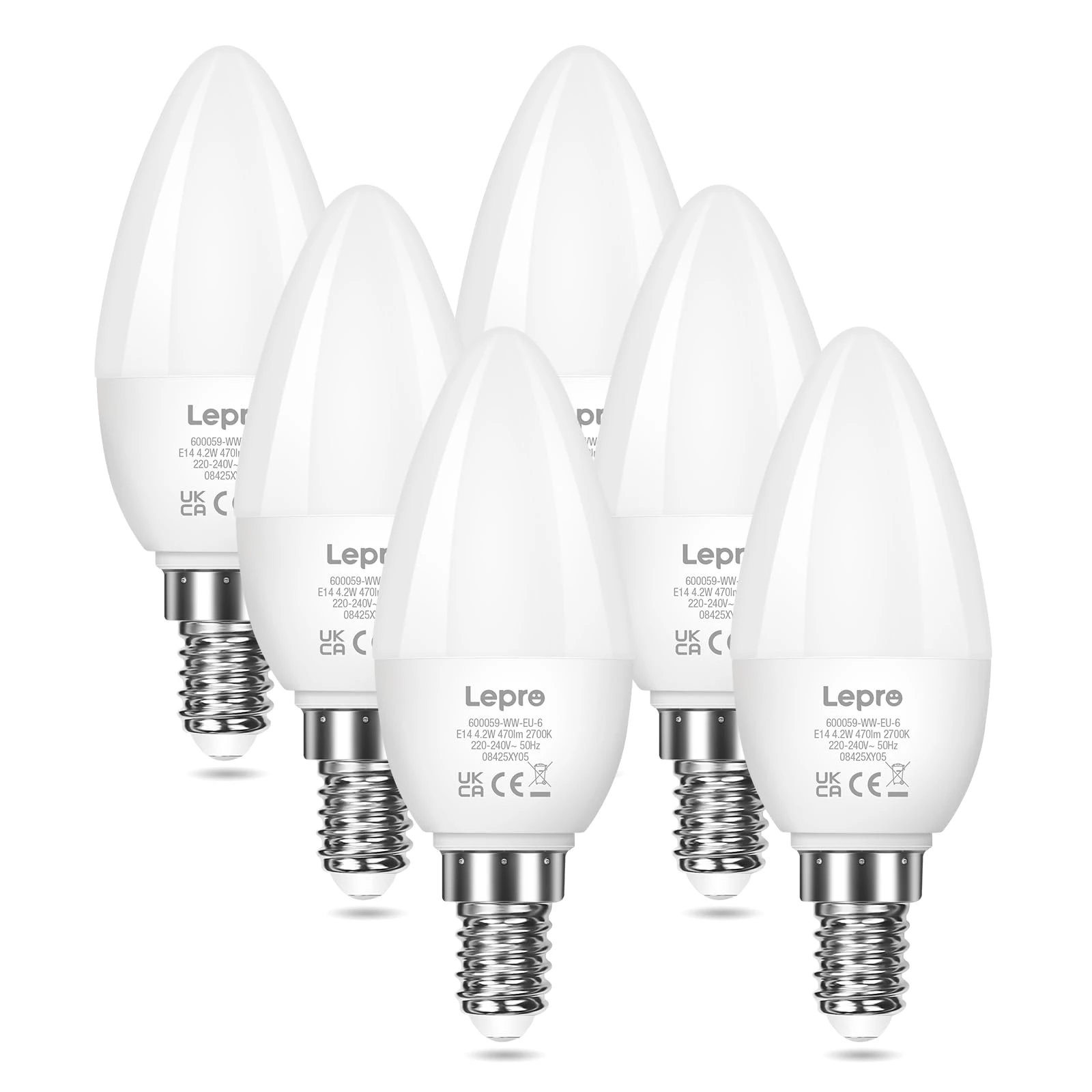 Lepro E14 LED Light Bulb, 4.2W 470lm, 40W Equivalent, Warm White 2700K, Small Edison Screw SES Candle Bulbs, Non-dimmable, Pack of 6