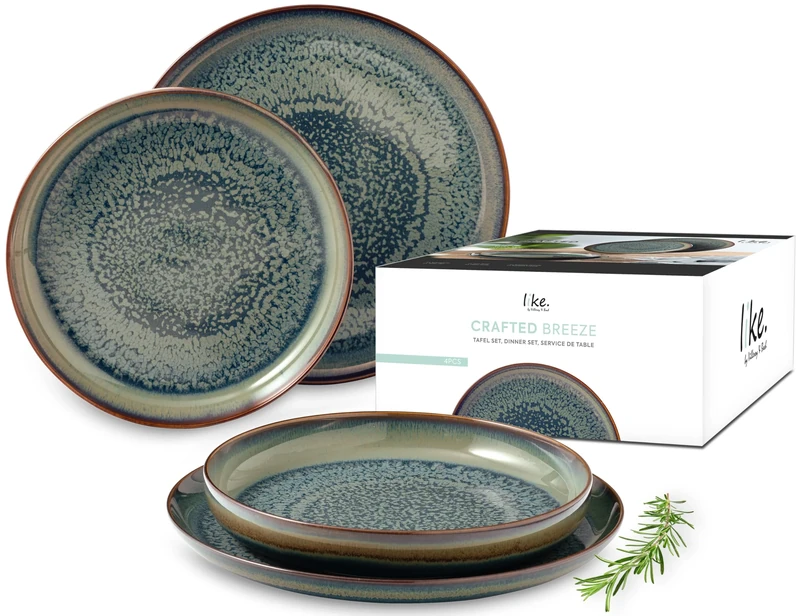 like. by Villeroy & Boch Group - Crafted Breeze, Dinner Set, 4 Pieces, Premium Porcelain 19-5167-8547 Blue