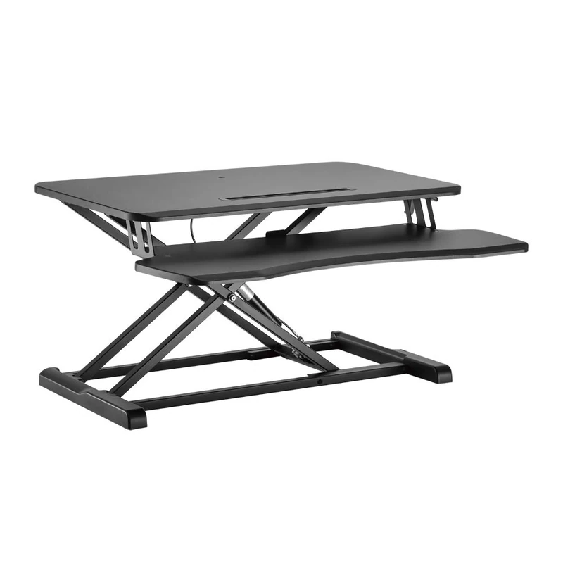 LogiLink EO0033 - Adjustable Desktop with Keyboard Tray with Gas Lift + Built in Holder for Keyboard/Mouse Storage - Black