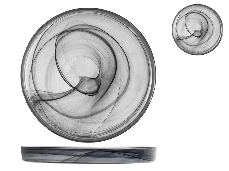 H&H Alabastro Set of 6 Plates, Glass, Black, 28 x H3 cm