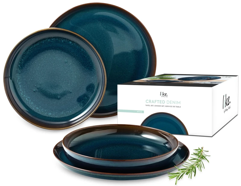 like. by Villeroy & Boch, Crafted Denim, 4-Piece Dinner Set, Premium Porcelain, Turquoise - Image 1