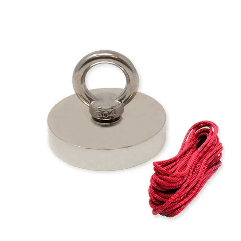 N42 Neodymium Pot Magnet with M10 Eyebolt and 10m Rope for Magnet Fishing, Recovery and Treasure Hunting - 75mm dia x 15mm - 200kg Pull