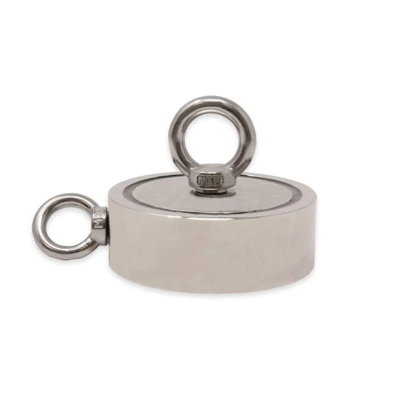 N42 Neodymium Pot Magnet with 1x M12 and 1x M10 Eyebolt for Magnet Fishing, Recovery and Treasure Hunting - 116mm dia x 32mm - 400kg Pull