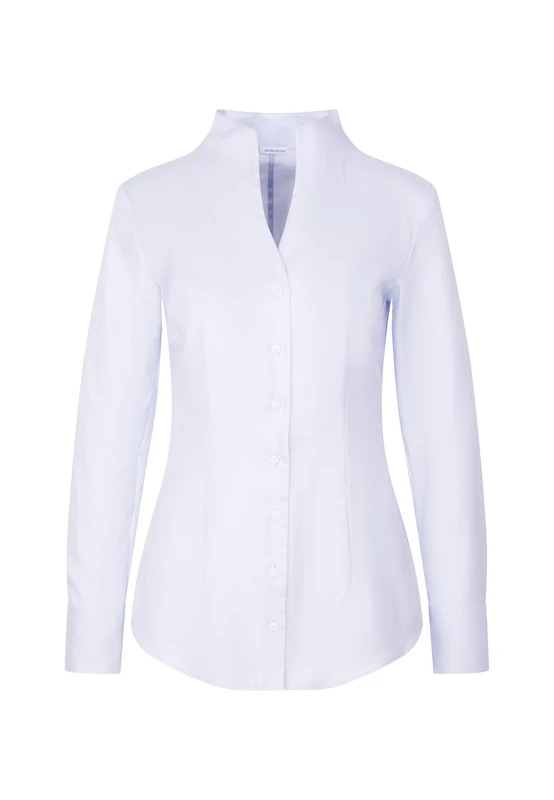 Seidensticker Women's Blouse - City Blouse - Easy to Iron - Goblet Collar Blouse - Slim fit - Long Sleeve - 100% Cotton Blue