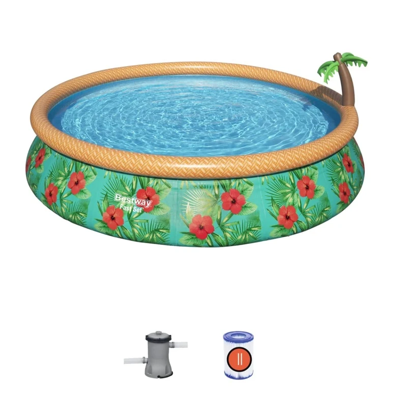 Bestway Fast Set Swimming Pool, 15' x 33" Fun Tropical Design for kids and adults