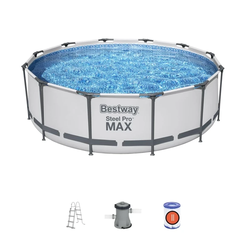 Bestway BW56418GB-21 Steel Pro Max Round Frame Swimming Pool with Filter Pump, Grey, 12 ft X 39.5