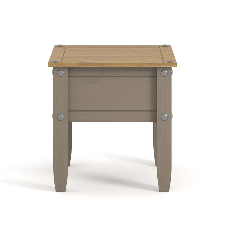 Home Source Solid Pine Wood Square Grey Lamp Side Table