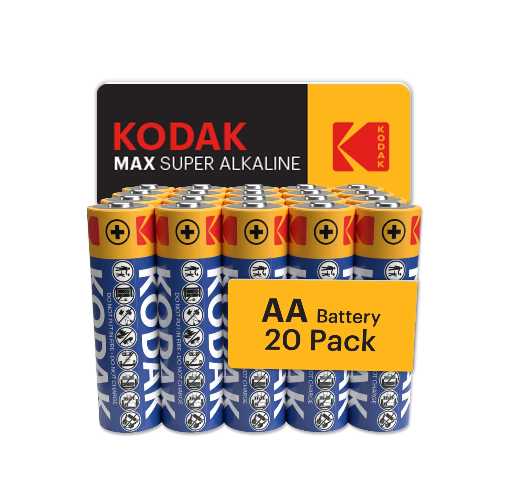 Kodak | AA Batteries 20 Pack | Double A | Disposable Household Alkaline | 1.5V