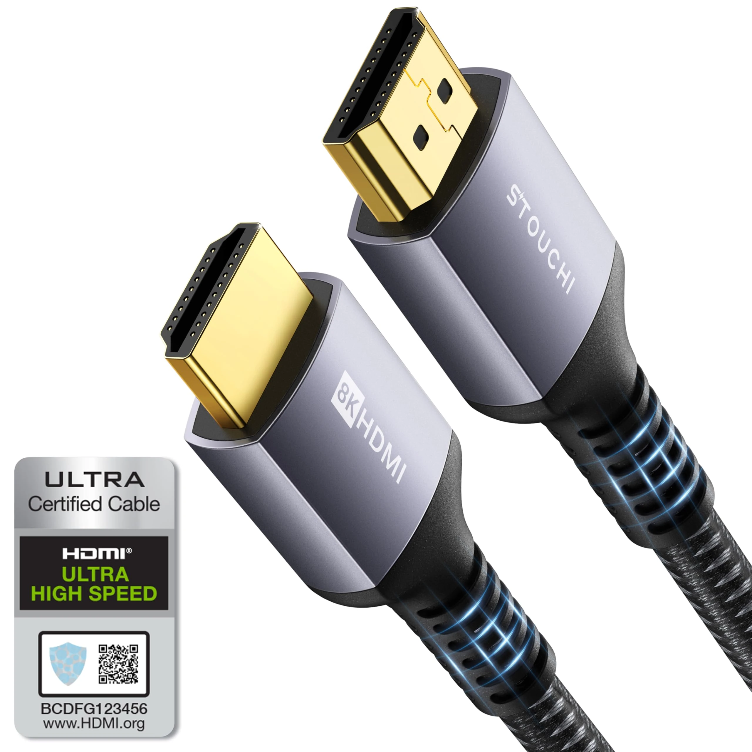 Stouchi HDMI Cable 2m(6Ft) 10K 8K Ultra High Speed HDMI® Cable 10K 8K@60HZ 4K@144/120Hz RTX 3080 eARC HDR10 4:4:4 HDCP 2.2&2.3 Dolby Compatible with Roku TV/PS5/Xbox Series X/Samsung/Sony/LG