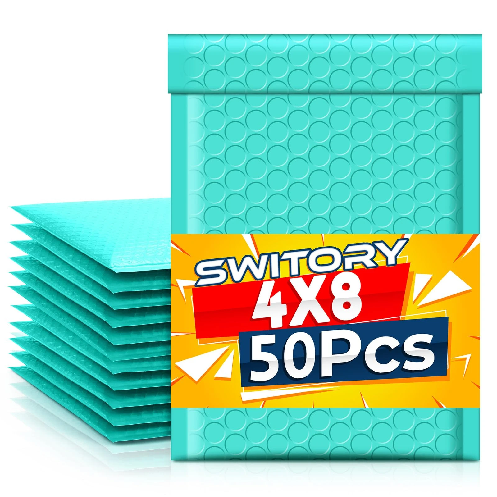 Switory Teal ENVELOPE 50pcs 4x7in Poly Bubble Mailers, Self-Seal Padded Shipping Packaging Mailing - Lightweight