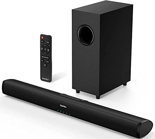 Saiyin Sound Bar with Subwoofers, Sound Bars for TV Ultra Slim 24 Inch Wired & Wireless Bluetooth 5.0 Connection, 2.1 Channel TV Speakers Surround Sound System