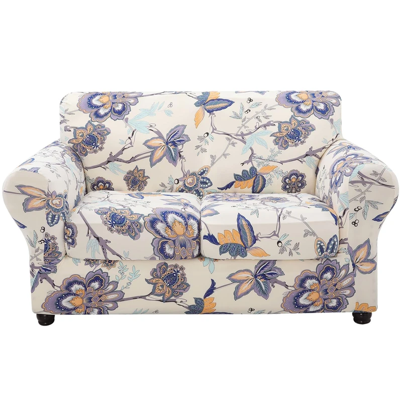 hyha Couch Cover, Loveseat Covers, Floral Pattern, Stretch, Printed, 3 Pieces, Sofa Slipcovers, for 2 Separate Cushion Couch Sofa, Washable Furniture Protector for Dogs(Loveseat, Vintage Flower)