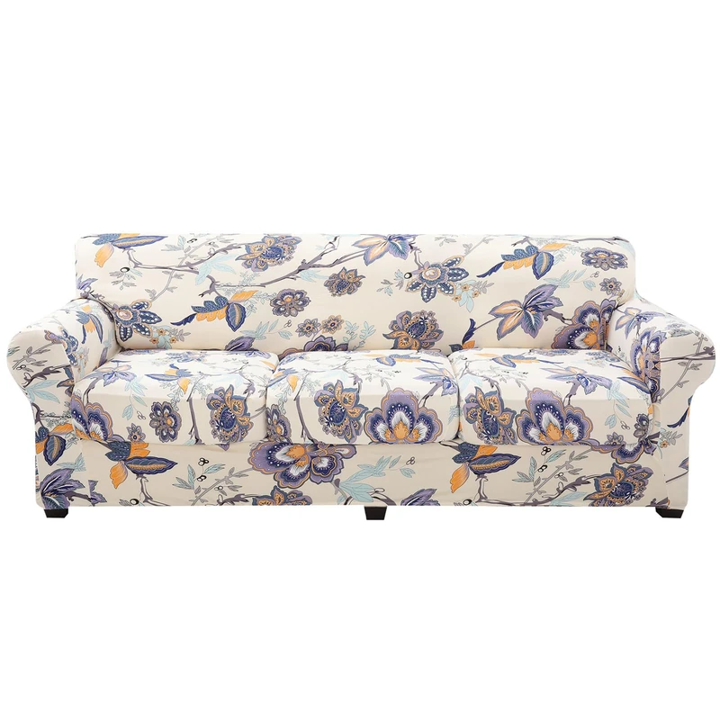 hyha Printed Couch Covers for 3 Cushion Couch Sofa - Floral Sofa Covers with Separate Cushion Covers, 4 Pieces Stretch Sofa Slipcovers Washable Furniture Protector for Dogs (Sofa, Vintage Flower)