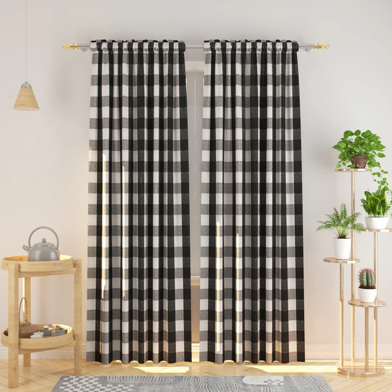 Natus Weaver Cotton Curtains Black and White Buffalo Gingham Check Curtain Panels 95 inches Long Living Room Drapes Plaid Checker Kitchen Bedroom Window Treatment Set 2 Panels Rod Pocket