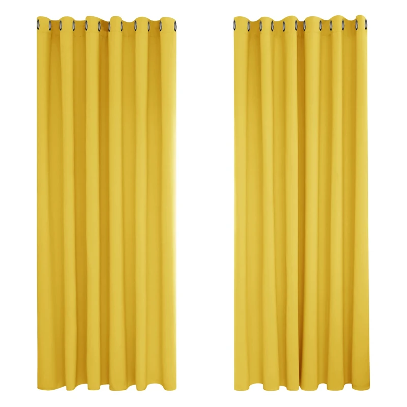 Deconovo Thermal Insulated Eyelet Blackout Curtains for Bedroom 90 x 90 Inch Mellow Yellow 2 Panels