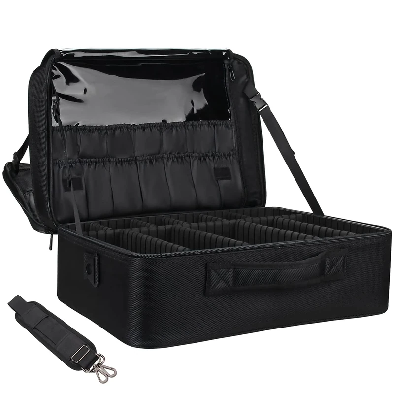 Relavel Travel Makeup Train Case, XL, Super Large Black, Cosmetic Bag with Adjustable Dividers and Water-Resistant Brush Slots, 16.54x13.0x6.3 inches, 2.90 kg
