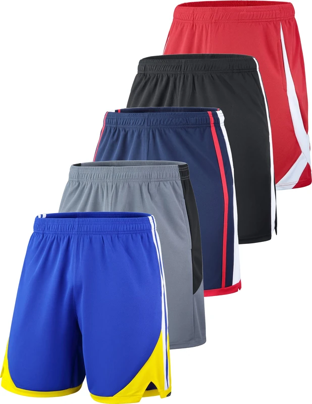 Liberty Imports Pack of 5 Men's Athletic Basketball Shorts Mesh Quick Dry Activewear with Pockets, Blue/Yellow, Gray/Black, Navy/Red, Black/White, Red/White, 3X-Large