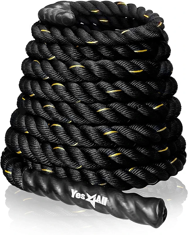 Yes4All Battle Rope 38/50 mm Diameter Poly Dacron 9m, 12m, 15m Length Workout Rope, B. 38 mm - 12 m AWNY, Without Anchor + Strap
