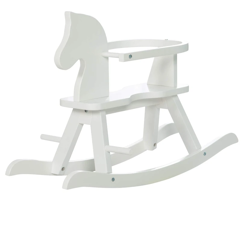 roba Rocking Horse, Rocking Animal Solid Wood White Lacquered, Grows with Child with Removable Safety Ring