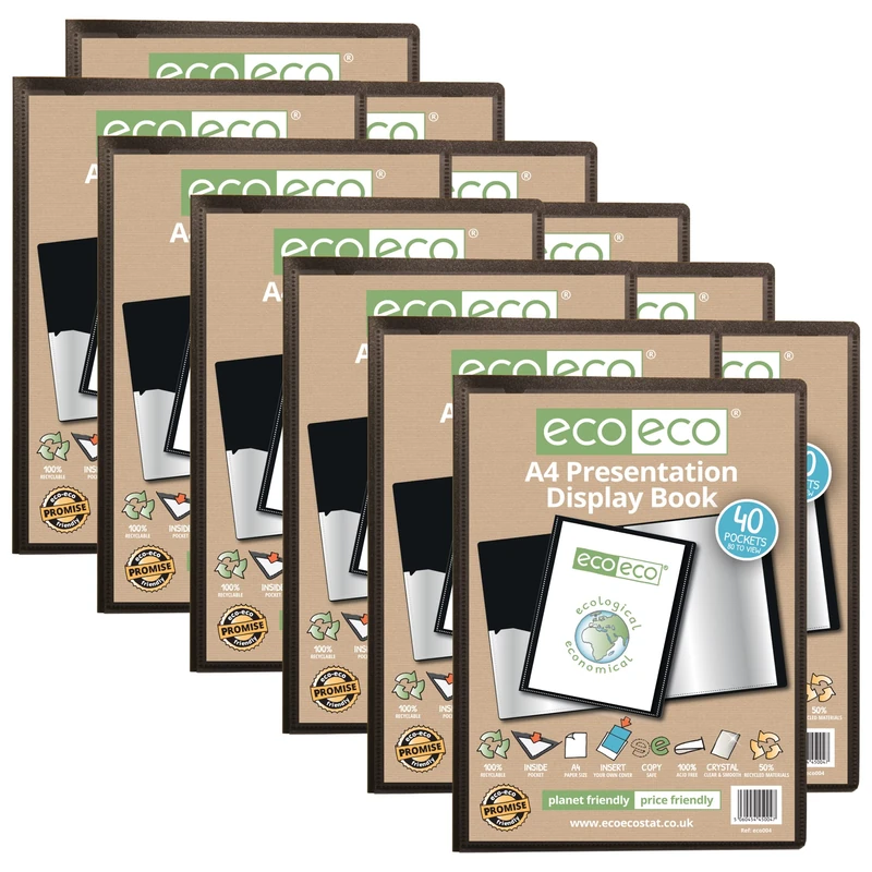 eco-eco A4 50% Recycled 40 Pocket Presentation Display Book Folder (Pack of 12), eco004x12