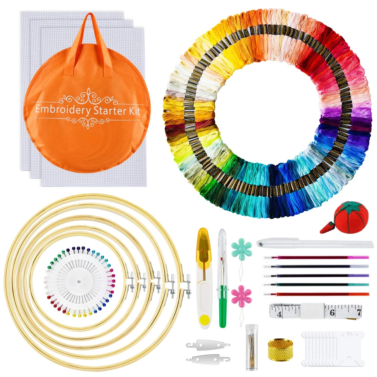 Embroidery Kit,AUERVO Cross Stitch Kits with 120 Skeins Embroidery Threads,5 Bamboo Embroidery Hoops,3 Pcs Aida Cloth,40 Sewing Pins,Starter Kit with Protable Bag for Adults and Beginners…