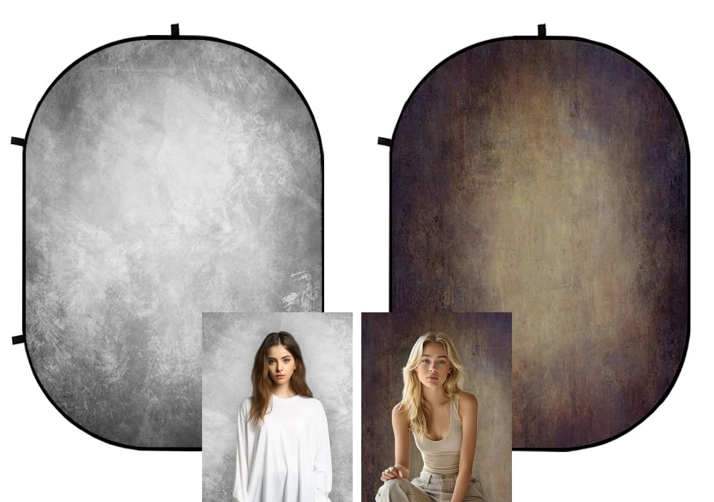 Kate 5x6.5ft(1.5x2m) Grey/Brown Collapsible Backdrop Pop-up Self Tape Photography Backdrop for Photo Studio Portrait Interview YouTube Live Streaming Game Video