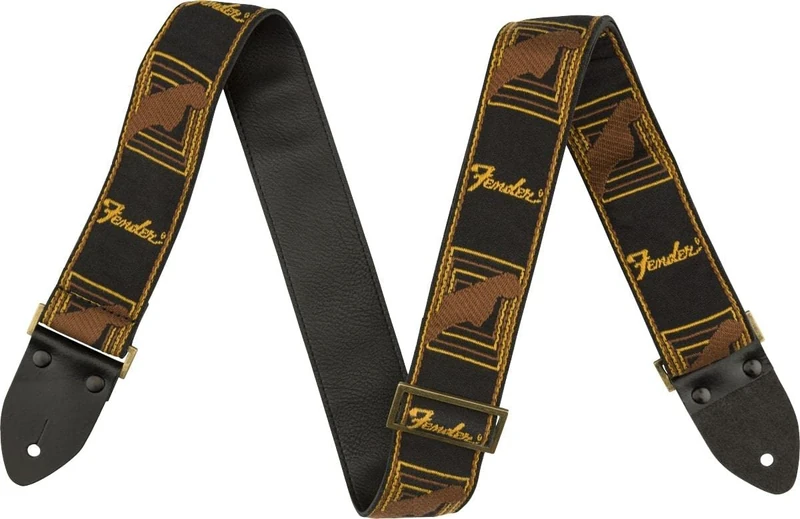 Fender® Legacy Vintage Monogram Guitar Strap Guitar Strap - Black/Brown/Yellow. Suitable for Electric, Acoustic & Bass Guitars.