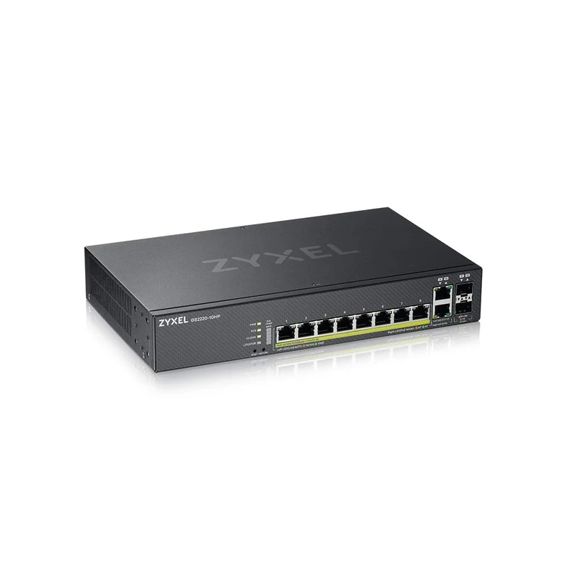 Zyxel 8-Port Gigabit Ethernet Layer-2 Managed PoE+ Switch | 180 Watt Budget | 2x Gigabit Combo Ports | Hybrid Cloud Mode [GS2220-10HP]