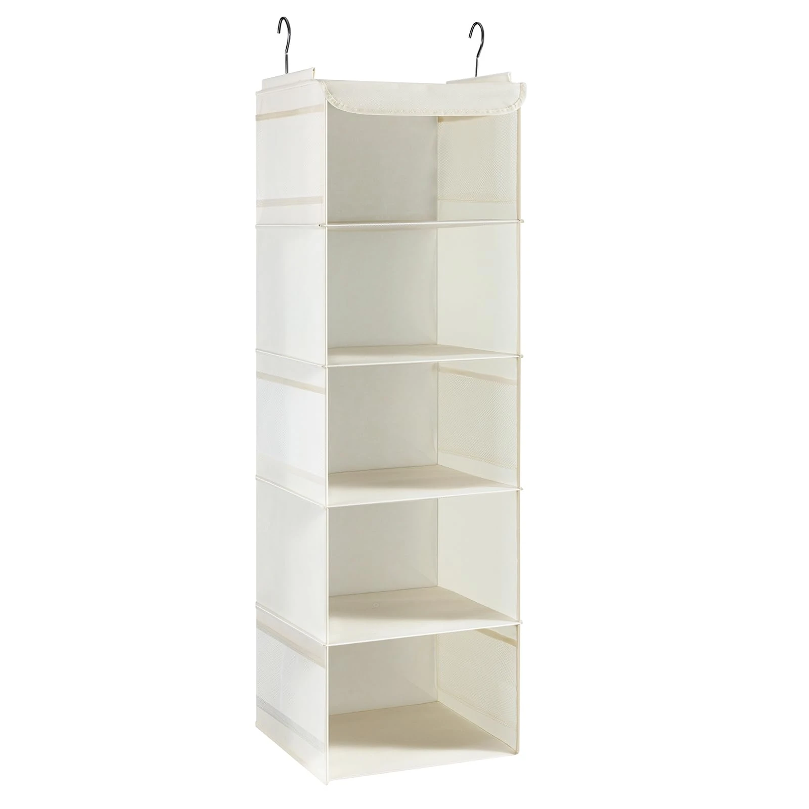 BrilliantJo Hanging Storage with 5 Shelves Wardrobe Closet Organiser, Storage Shelves Unit with 6 Pockets for Clothes - Beige(30 x 30 x 108cm)