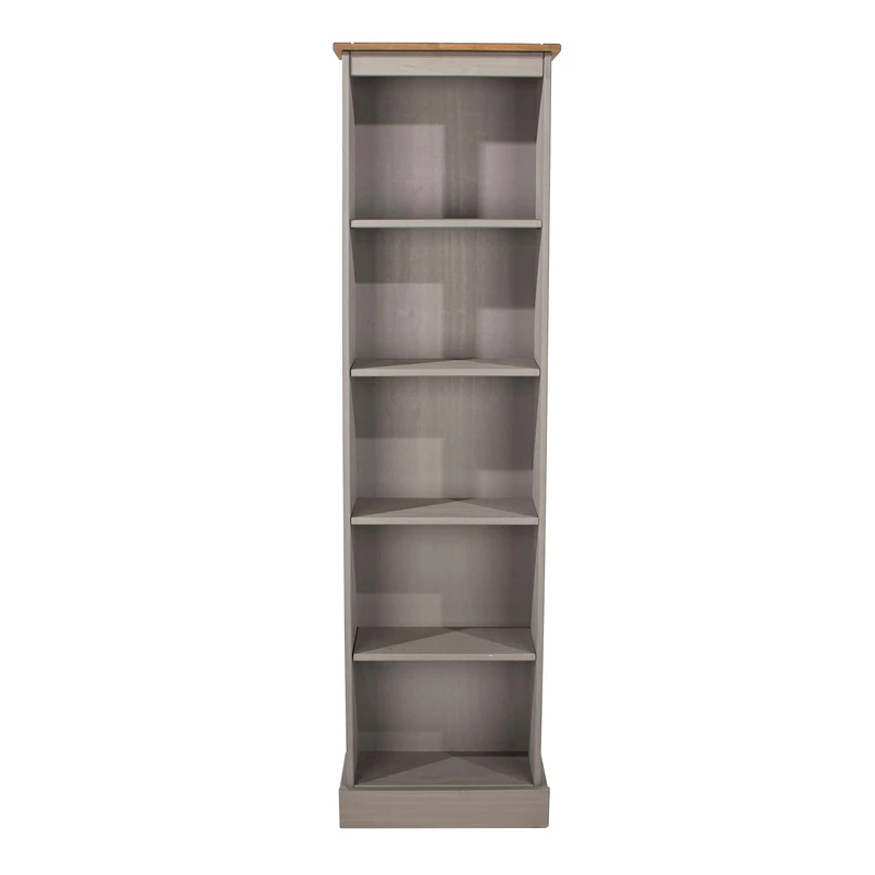 Home Source Narrow Bookcase, Tall Pine 5 Tier Display Stand Shelving Unit, Space-Saving Storage, Office Living Room Furniture, Grey