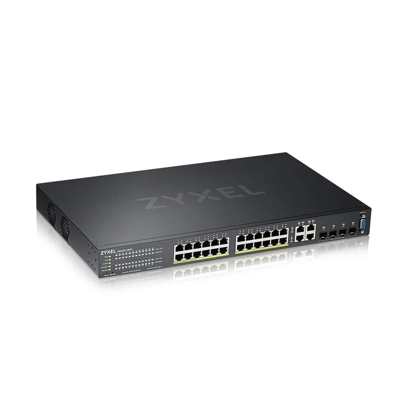 Zyxel 24-Port Gigabit Ethernet Layer-2 Managed PoE+ Switch | 375 Watt Budget | 4x Gigabit Combo Ports | Hybrid Cloud Mode [GS2220-28HP]