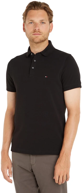 Tommy Hilfiger Men’s Short Sleeve 1985 Slim Fit Polo Shirt, Black (Black), 3XL