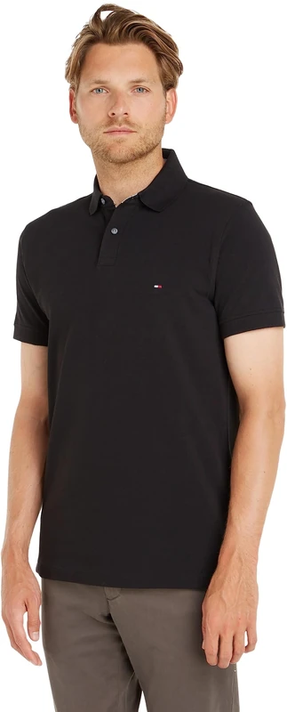 Tommy Hilfiger Men’s Short Sleeve 1985 Regular Fit Polo Shirt, Black (Black), XS
