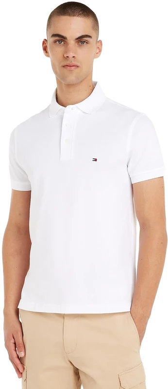 Tommy Hilfiger Men’s Short Sleeve 1985 Slim Fit Polo Shirt, White (White), L