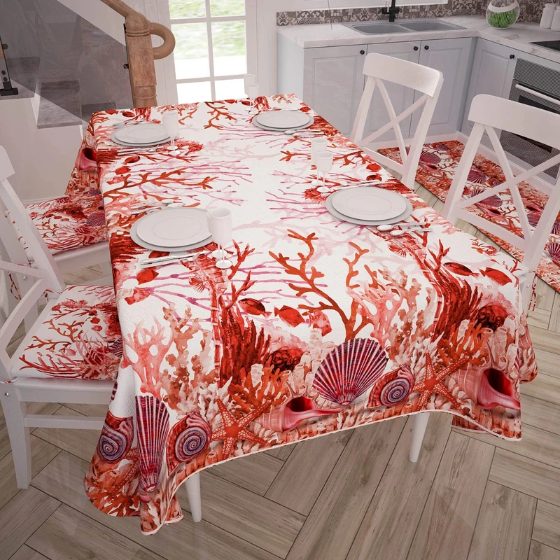PETTI Artigiani Italiani - Rectangular Anti-Stain Tablecloth Kitchen Table Cover Coral Red Design X24 Seater (140 x 450 cm) 100% Made in Italy - Image 1